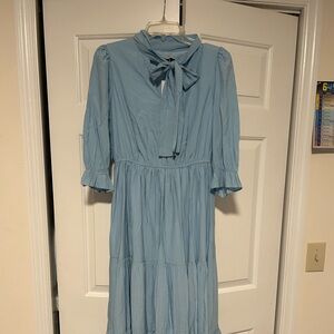 Light Blue Midi Dress with Ruffle Sleeves